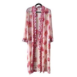 Sophia by delicates Vintage Women's Pink Floral Sheer Kimono Robe Medium NWOT